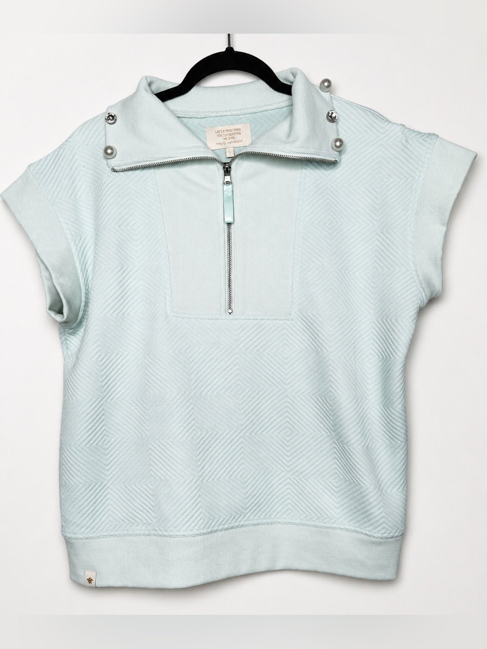 Simply Southern‎ Mint Textured Pullover Pearl Embellished Collar Top Size L